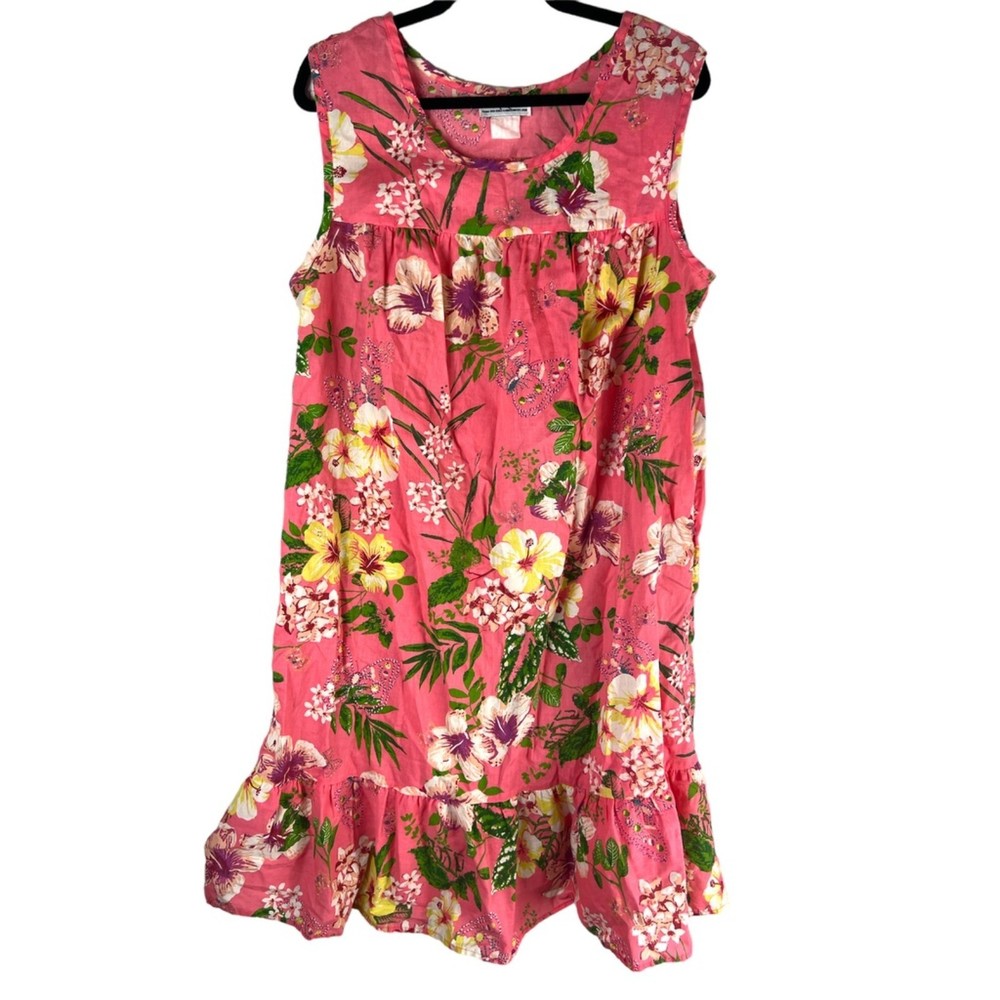 vintage Anthony Richards Cotton House Dress Floral Hawaiian muumuu Pink